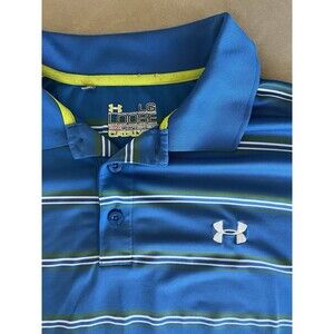 Under Armour Catalyst HeatGear Polo Shirt Mens Large Blue Striped Short Sleeve
